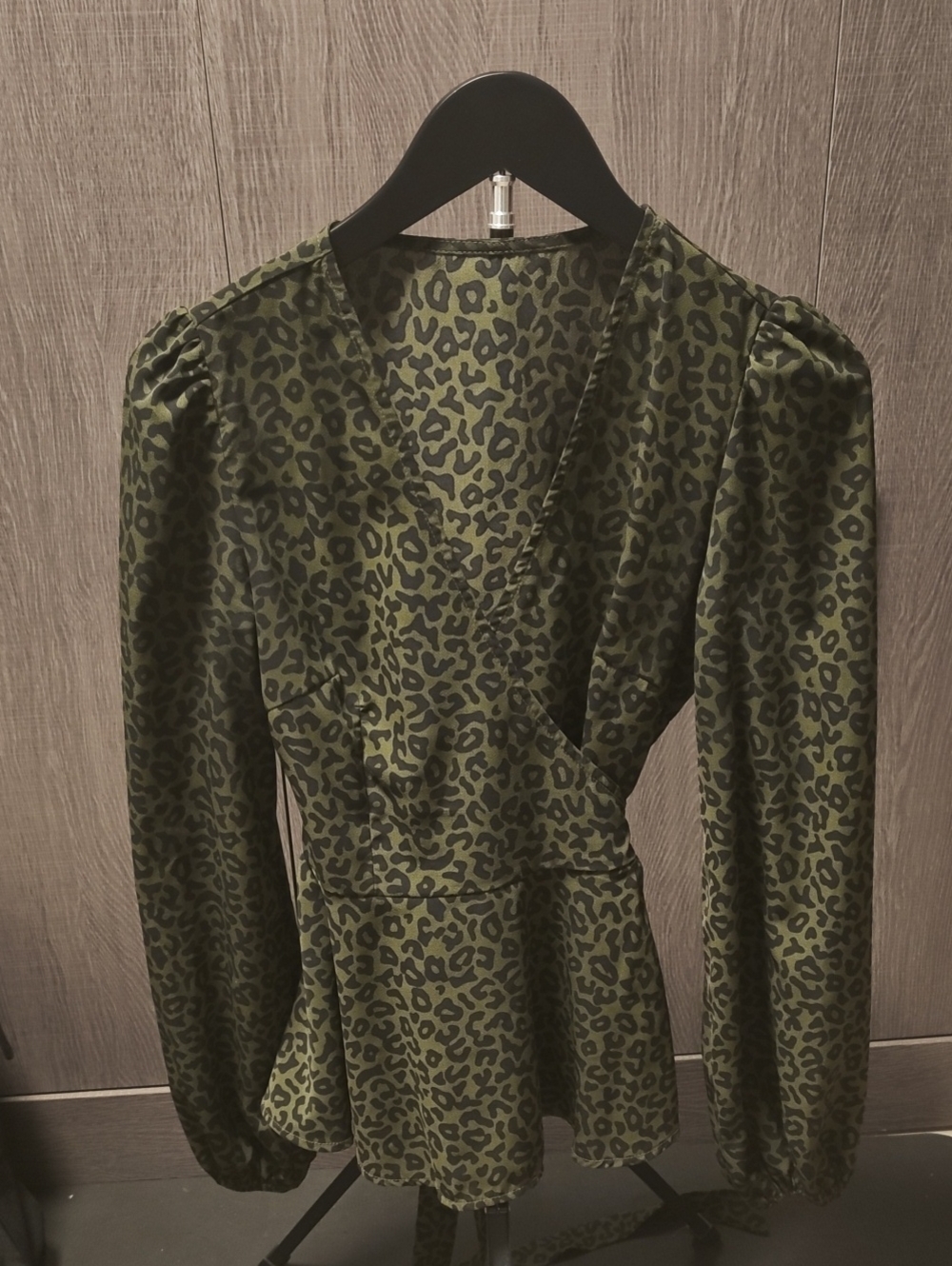 Olive Green Leopard Print Wrap Dress